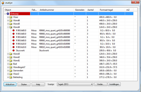 stuklijst 3d software tegelbranche